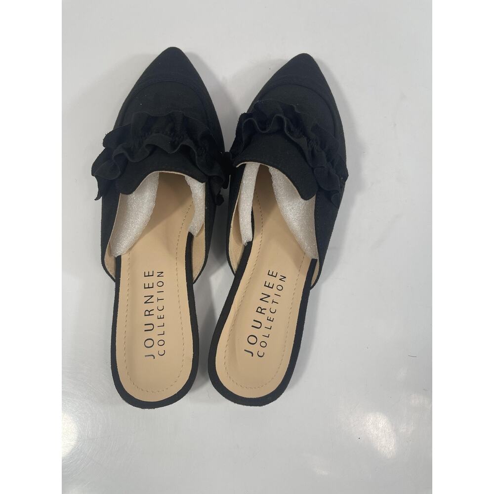 Journee Collection Kessie Shoes Womens Size 7.5 Black Ruffle Pointed Toe Mules - Picture 5 of 9